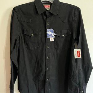 Wrangler® Men's Long Sleeve Slim Fit Woven stretch Shirt -Black - Size S